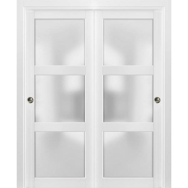 Sartodoors Closet Bypass Interior Door, 72" x 96", White LUCIA2552DBD-BEM-7296